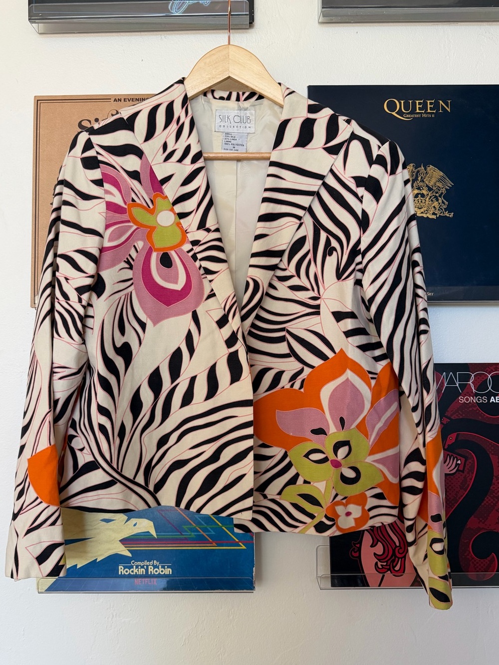 Vintage Silk Club Collection Floral Zebra Print Blazer
